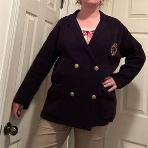 Vintage 90s Ralph Lauren, MP double breasted, sweater blazer large crown logo
